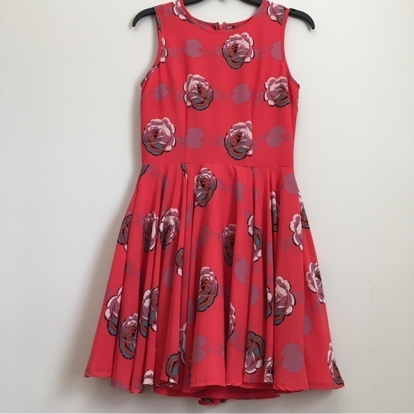 Maison Jules Red Floral  Sleeveless Floral pleated Fit & Flare Dress - Picture 5 of 16